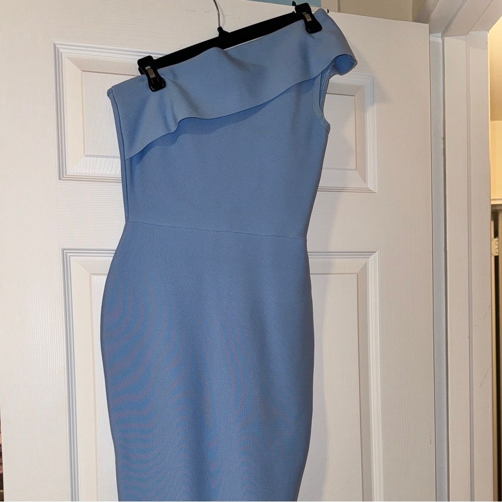 Elegant One-Shoulder Blue Fishtail Dress